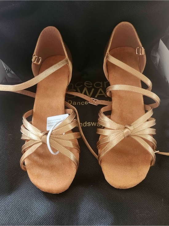 Shoes - DanceandSway Gold Satin Latin Ballroom Dance Shoes Strappy Sandals Sz 7.5